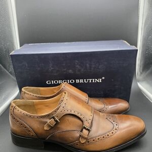 IOB GIORGIO BRUTINI Orbison Double Mink Strap Tan Men's Slip-On Loafers SZ 9.5